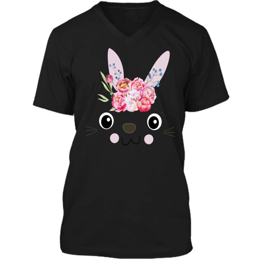 Cute Bunny Easter Day Gift T Shirt Mens Printed V-Neck T