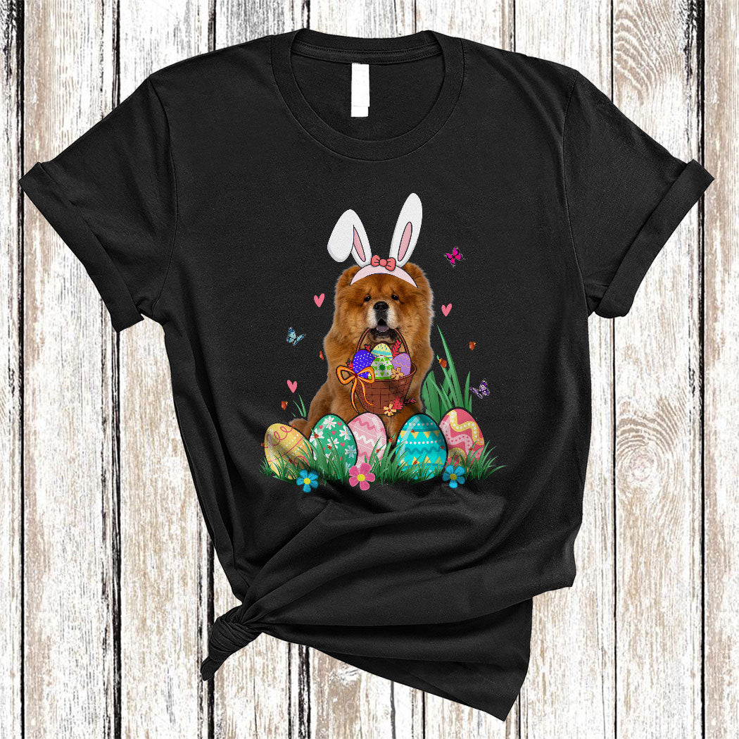 Bunny Chow Chow With Easter Egg Basket Funny Easter Day Flower Egg Hunt Dog Lover Gifts T-Shirt