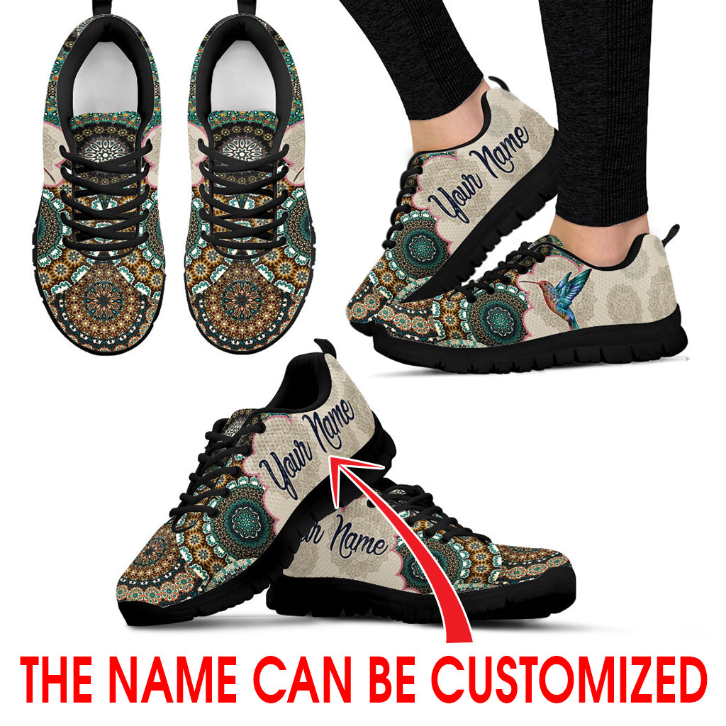 Hummingbird Vintage Mandala Your Name Fashion Sneaker For Men And Women Comfortable Walking Running Lightweight Casual Shoes