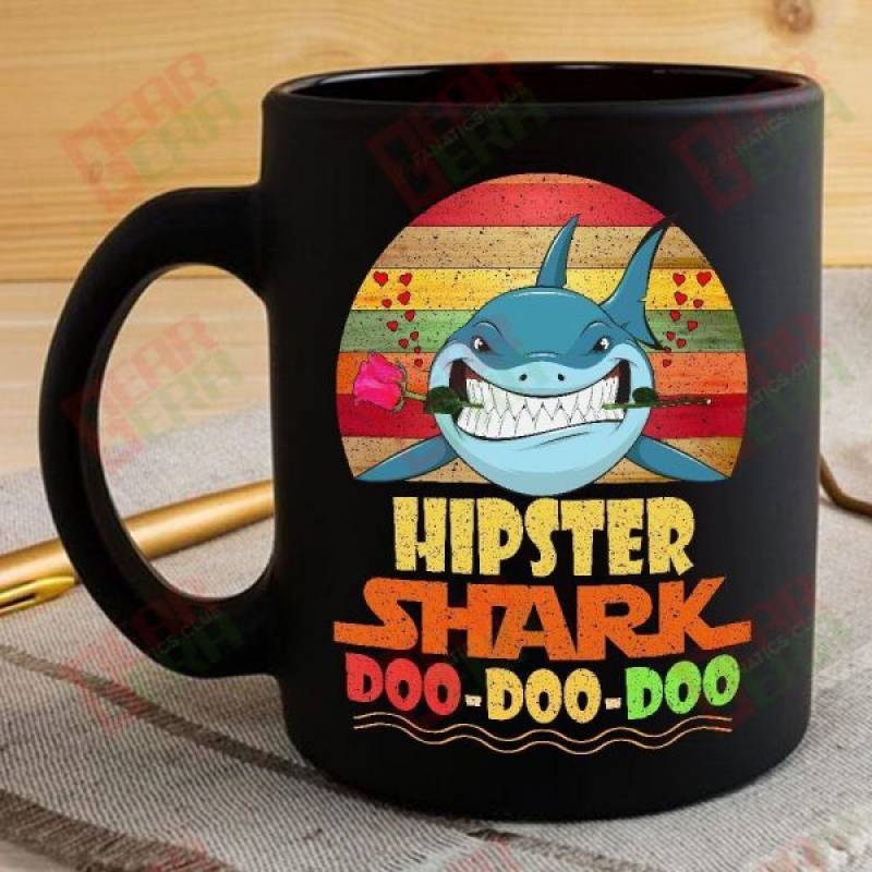 Vintage Hipster Shark Doo Doo Doo Coffee Mug Retro Shark And Rose Womens Custom Father’s Day Mother’s Day Gift Idea GE455