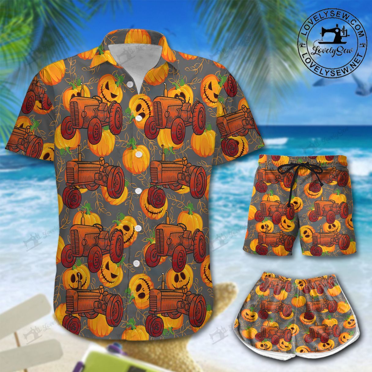 Tractor Pumpkin Night Hawaiian Shirt Shorts Ha63106