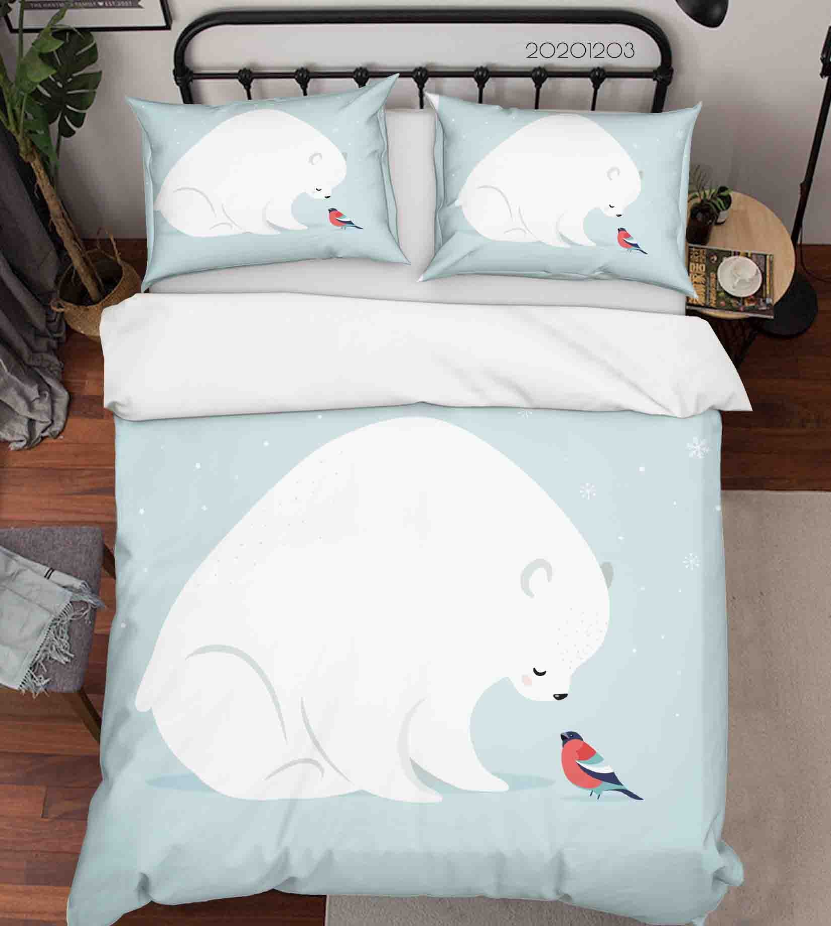 3D Cartoon Polar Bear Red Bird Animal Quilt Cover Set Bedding Set Duvet Cover Pillowcases Lxl