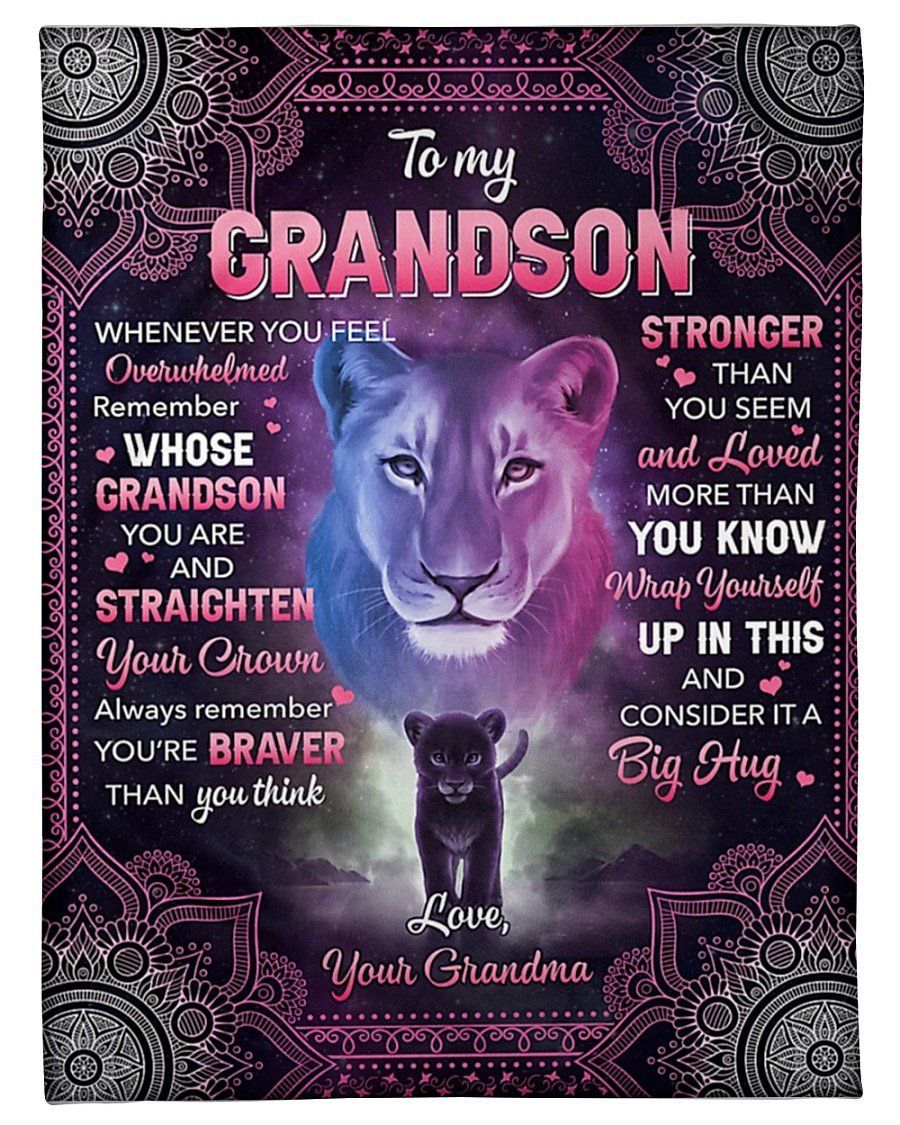 Whenever You Feel Overwhelmed Lion Gray And Purple Mandala Grandma Gift For Grandson Fleece Blanket