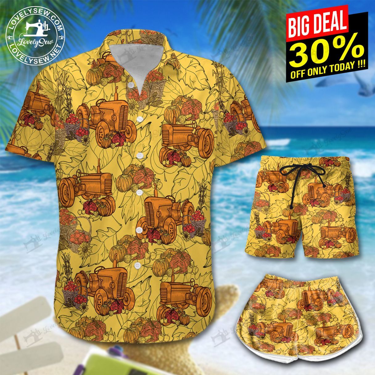 Tractor With Pumpkin Fall Hawaiian Shirt Shorts Ha41094