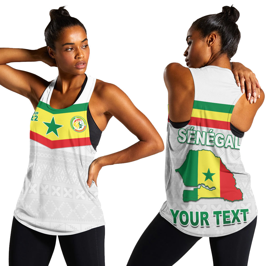 (Custom Personalised) Senegal Football 2022 Women Racerback Tank Champion Teranga Lions Mix African Pattern Lt13