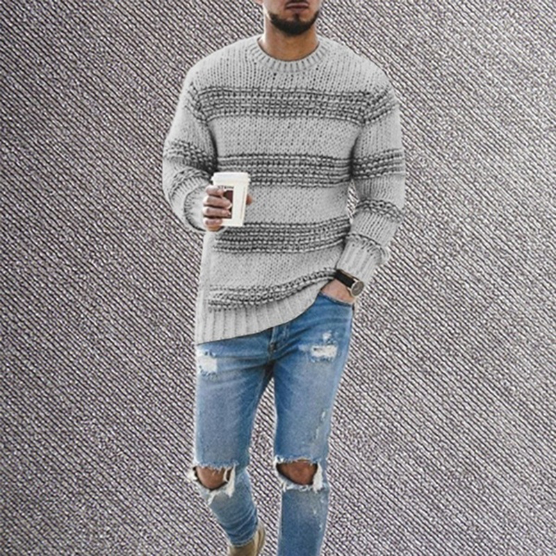 2022 New Men’s Autumn Striped Sweaters Pullovers Male Casual High Street O-Neck Long Knitted Sweater Knitwear alx