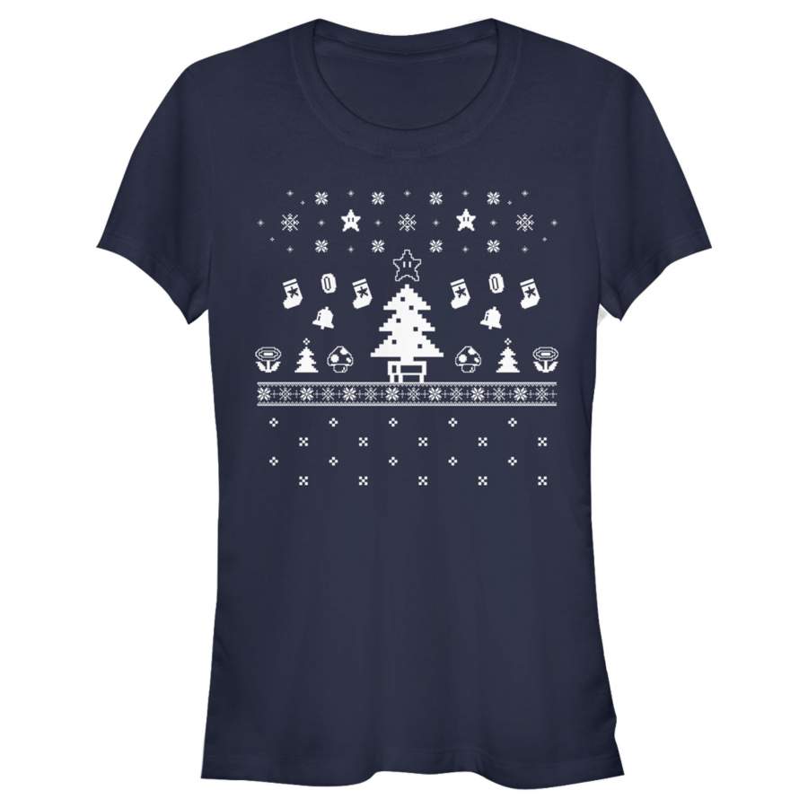 Nintendo Junior’s Ugly Christmas Tree Super Mario  T Shirt