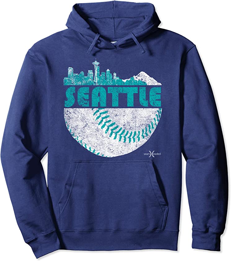 Vintage Seattle Baseball Skyline Pullover Hoodie