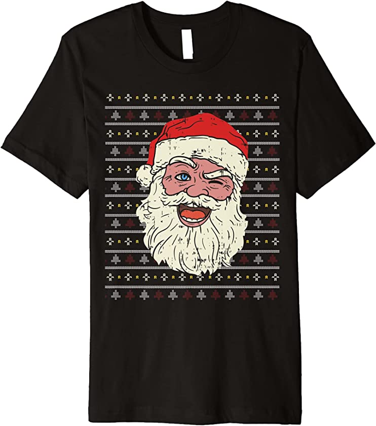 Winking Santa Claus – Funny Ugly Christmas Premium T-Shirt