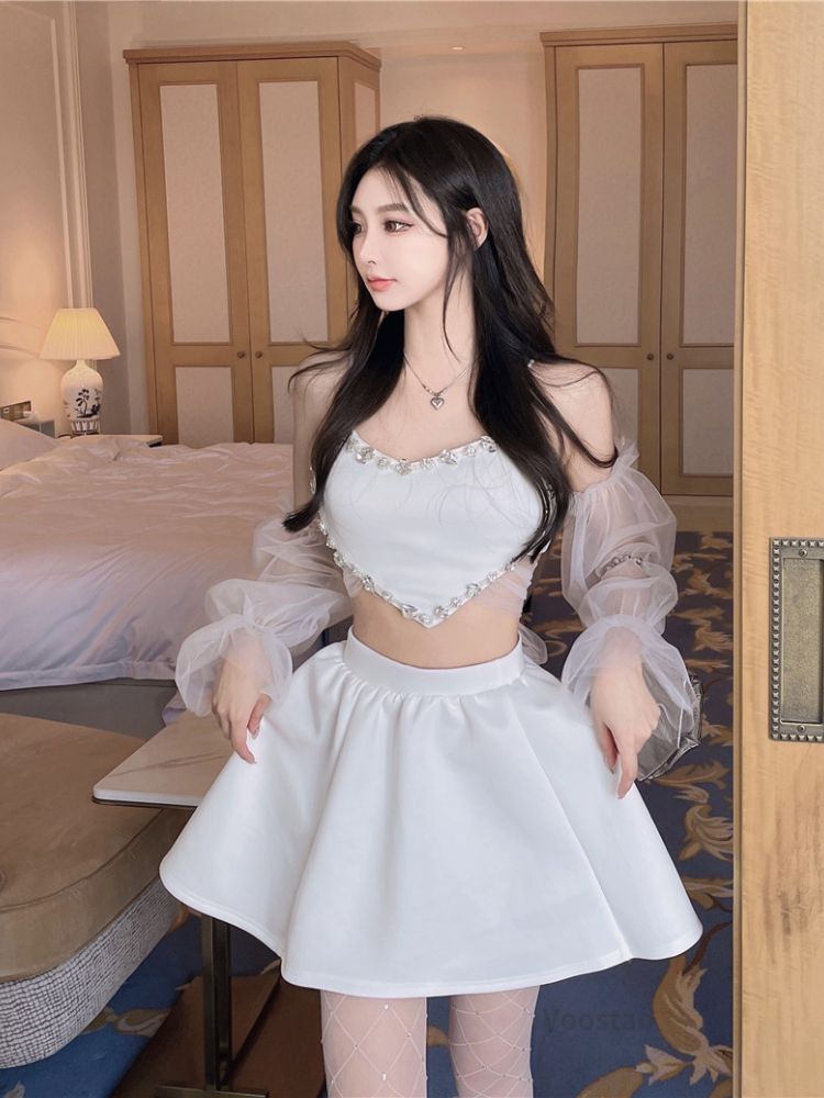 Summer Sweet Lolita Style Skirt Sets Women Elegant Sexy Heart Crop Tops Mini A-Line Skirts Suit Girly Cute Nightclub 2 Piece Set alx