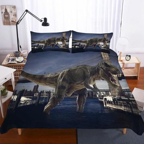 3D Dinosaur In The City Cotton Bed Sheets Spread Comforter Duvet Cover Bedding Sets