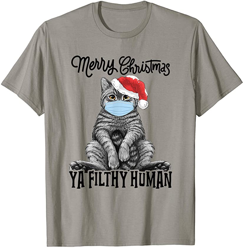 Merry Christmas Cat Face Mask | Kitten Santa Xmas Tree T-Shirt