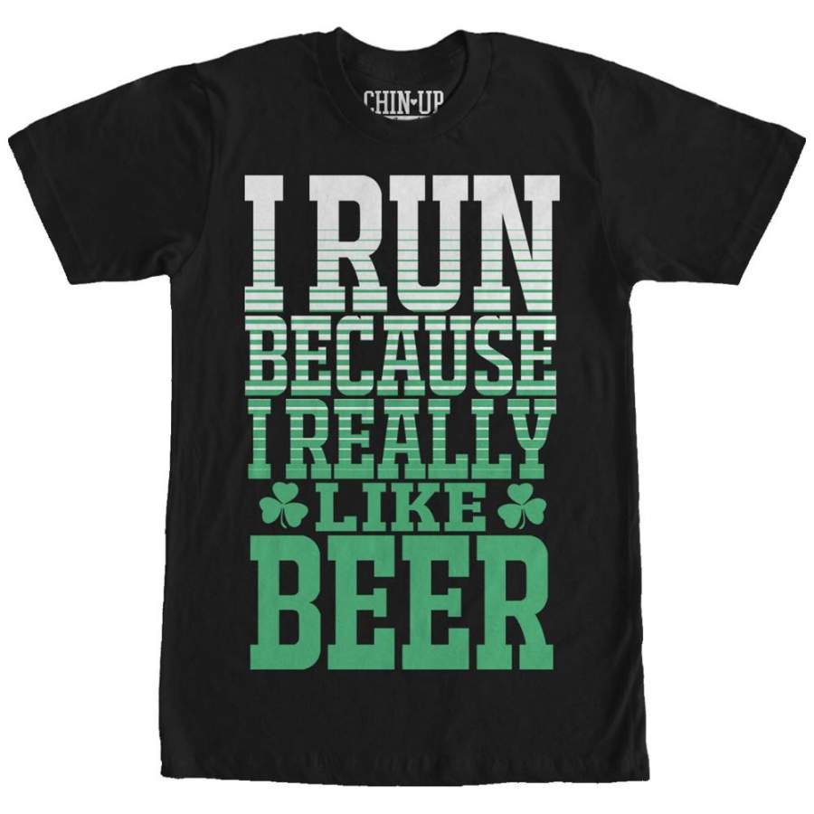 CHIN UP Women’s I Run Because I Really Like Beer  Boyfriend Tee Black