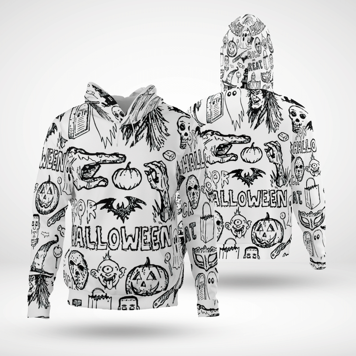 Zombie Hand Pumpkin Ghost Halloween White 3D All-Over Print Unisex Hoodie