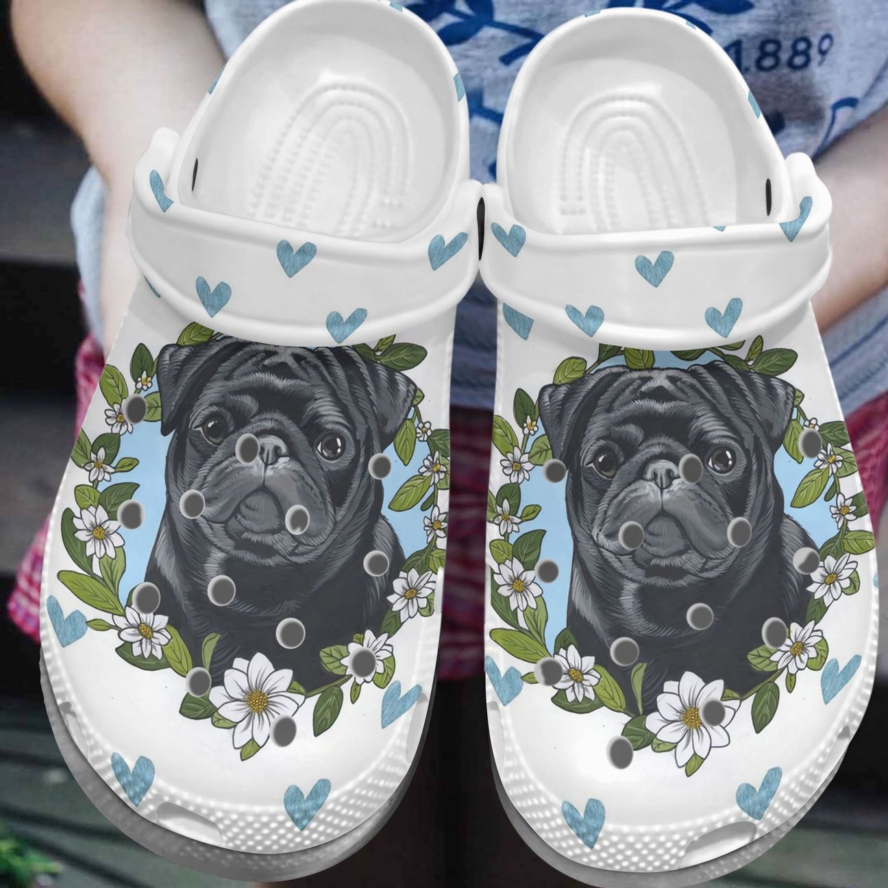 Pug Personalized Clog, Custom Name, Text, Color, Number Fashion Style For Women, Men, Kid, Print 3D Black Pug