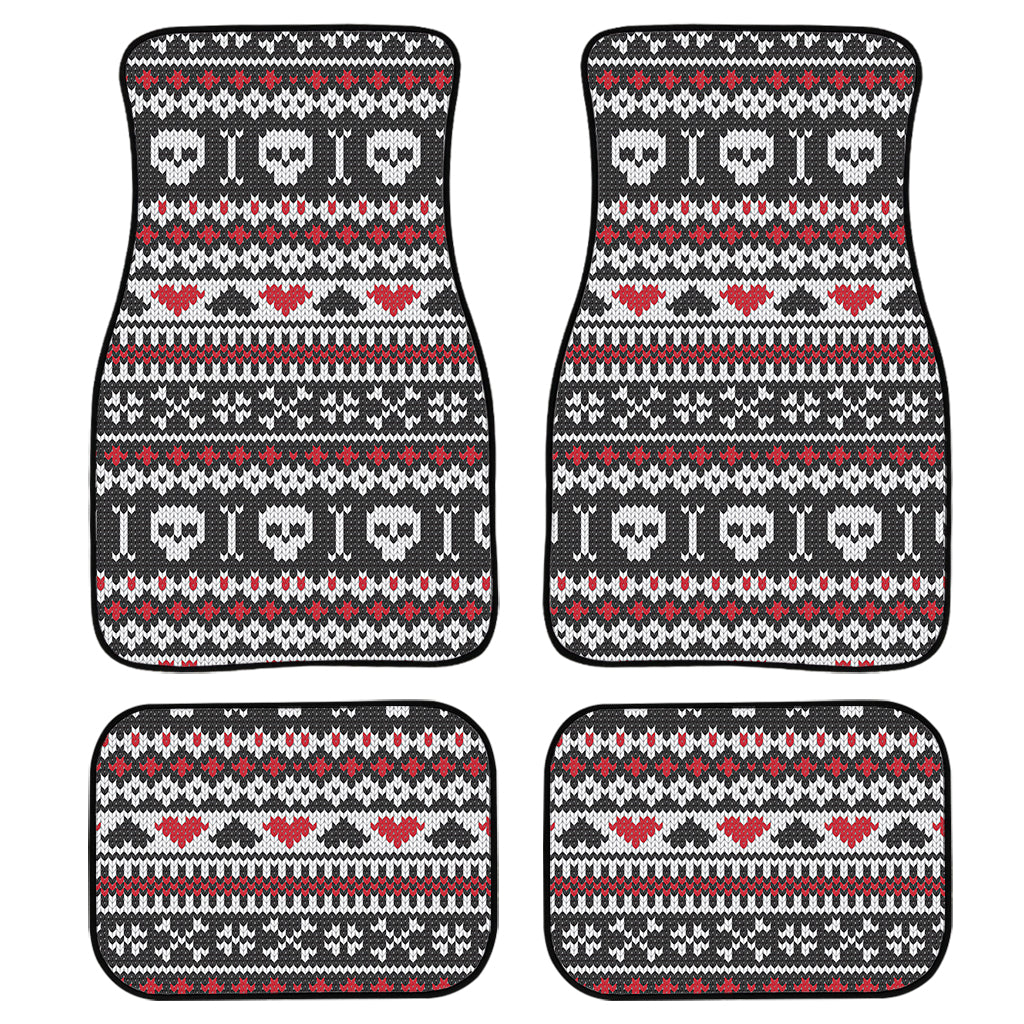 Skull Knitted Pattern Print Front And Back Car Floor Mats, Front Car Mat