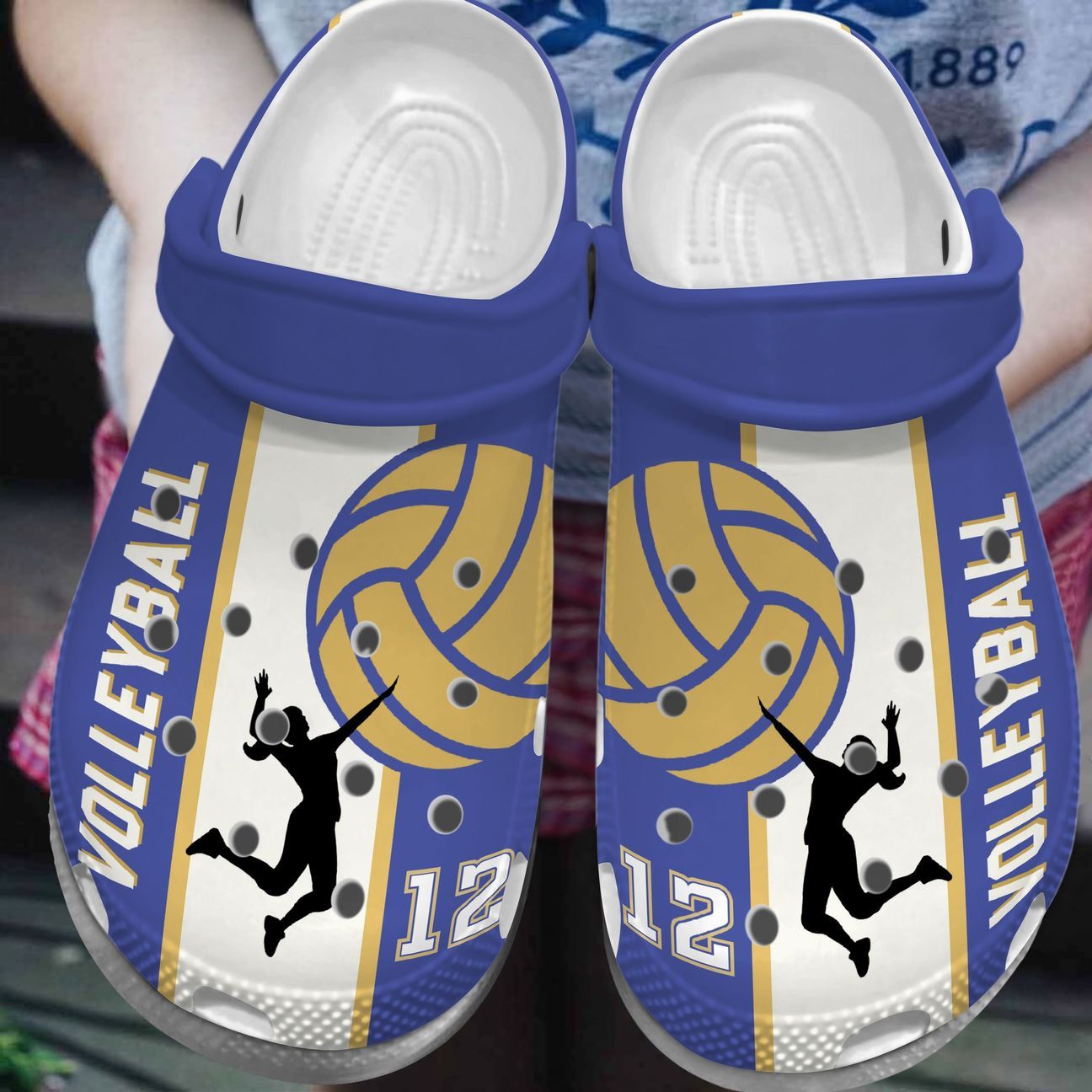 Volleyball Blue And Gold Personalized Clog, Custom Name, Text, Color, Number Fashion Style For Women, Men, Kid, Print 3D