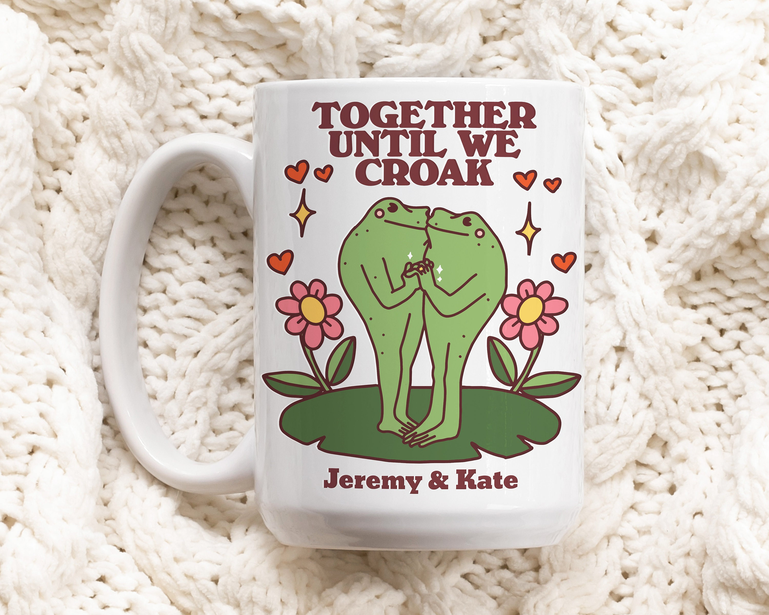 Custom Frog Mug, Personalized Couples Wedding Cup, Frog Lover Gift, Cute Valentines Anniversary Gift Idea, Cottagecore Mushroom Gift