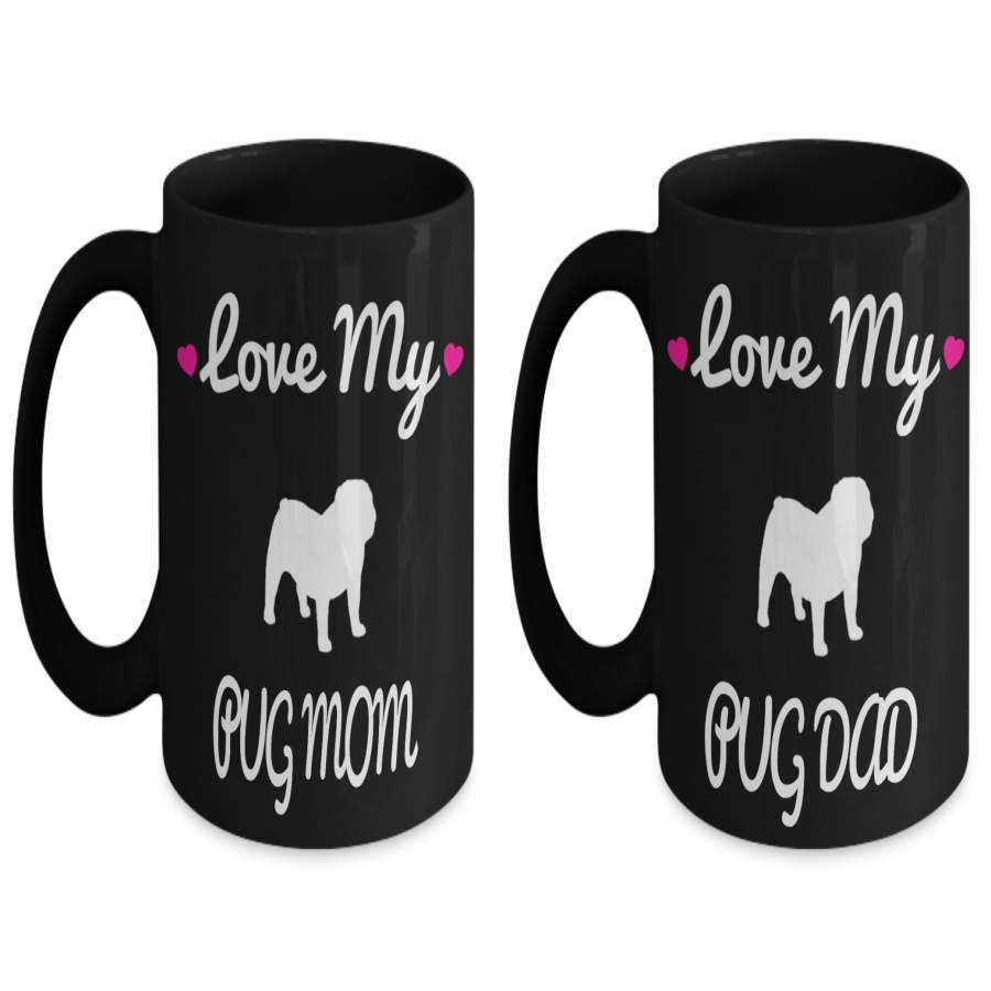 Dog Owner Gifts Best Pug Dad – Pug Mom Dad – Puppy Supplies Bundle 2 Pack Gift Coffee Mugs – Dog Mugs – Coffee Mug Bundle – Pug Mug Gifts Dad