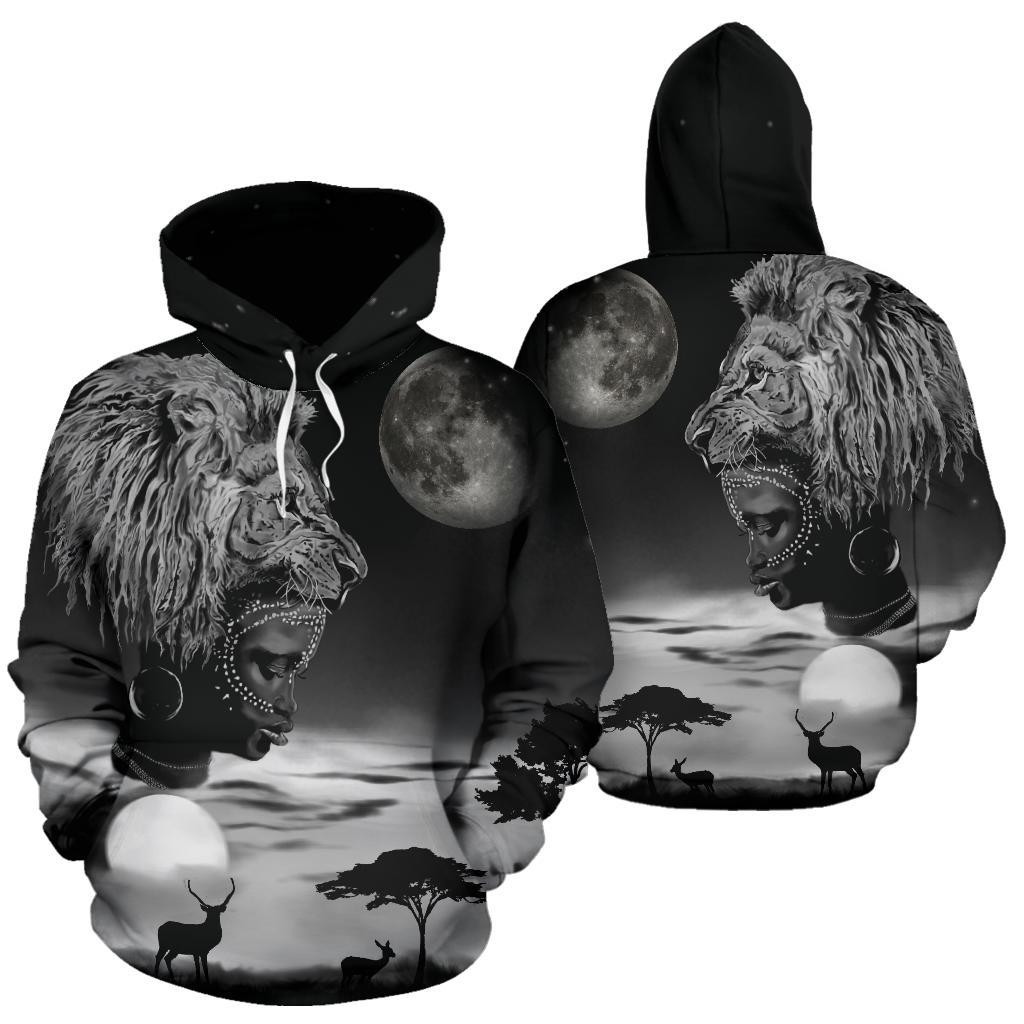 Wonderprint Hoodie – Africa Landscape Lion Woman Pullover