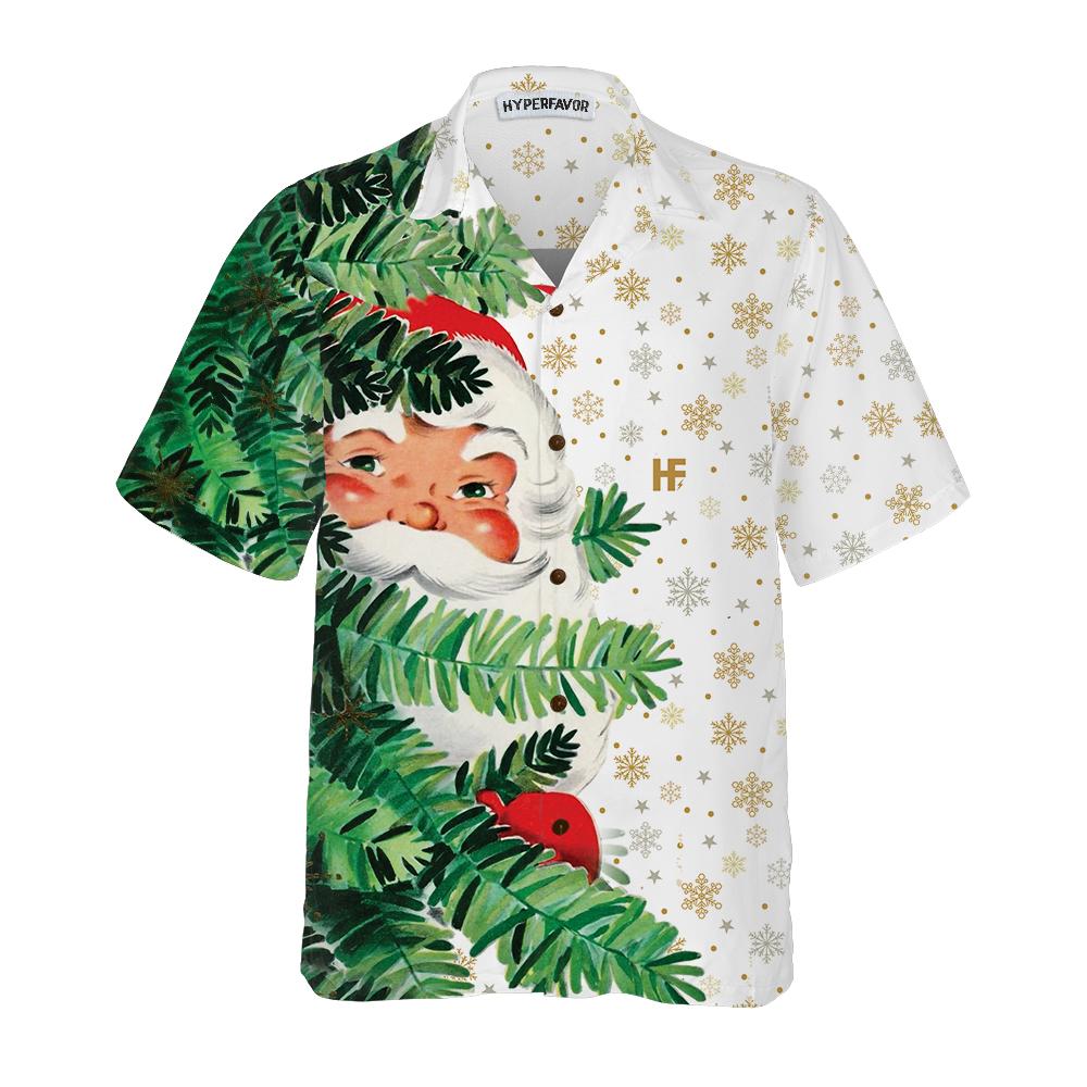 Hi Santa Behind Christmas Tree Hawaii Cute Claus Hawaii Shirt Ha77326