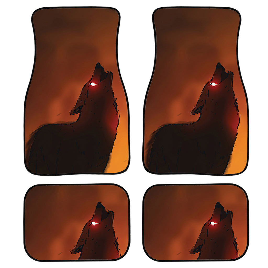 Red Moon Howling Wolf Print Front And Back Car Floor Mats, Front Car Mat