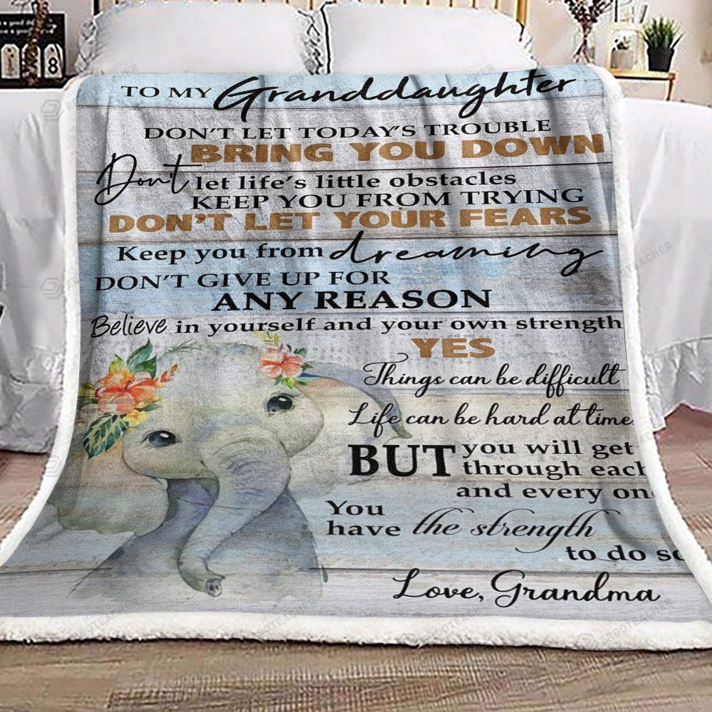 Personalized Elephant From Grandma To My Granddaughter Trouble Bring You Down Sherpa Fleece Blanket Awesome Gifts For Her Great Customized Gifts For Birthday Christmas Thanksgiving Graduation