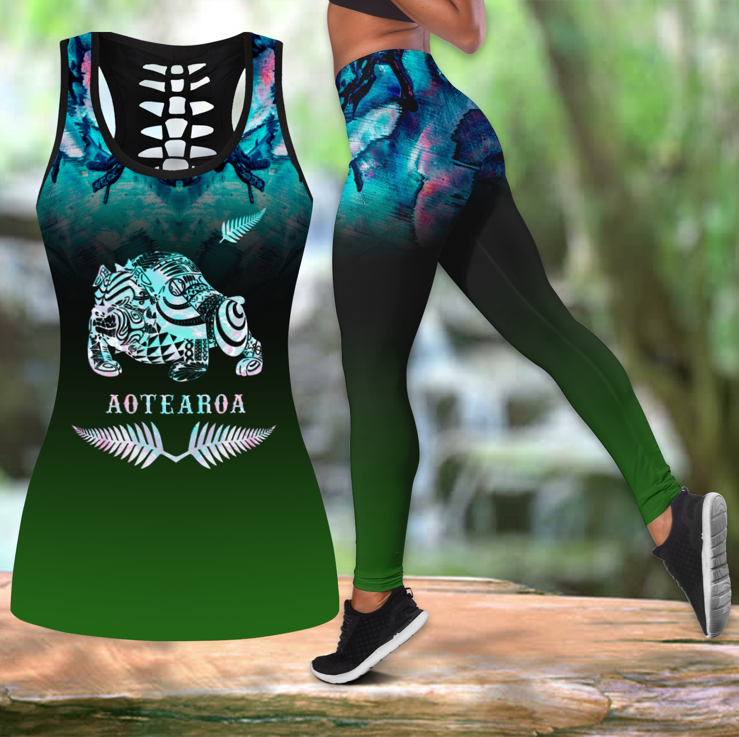 New zealand maori bulldog tank top & leggings outfit for women