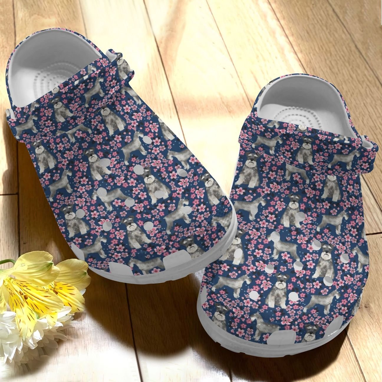 Schnauzers Personalize Clog, Custom Name, Text, Fashion Style For Women, Men, Kid, Print 3D Cherry Blossom