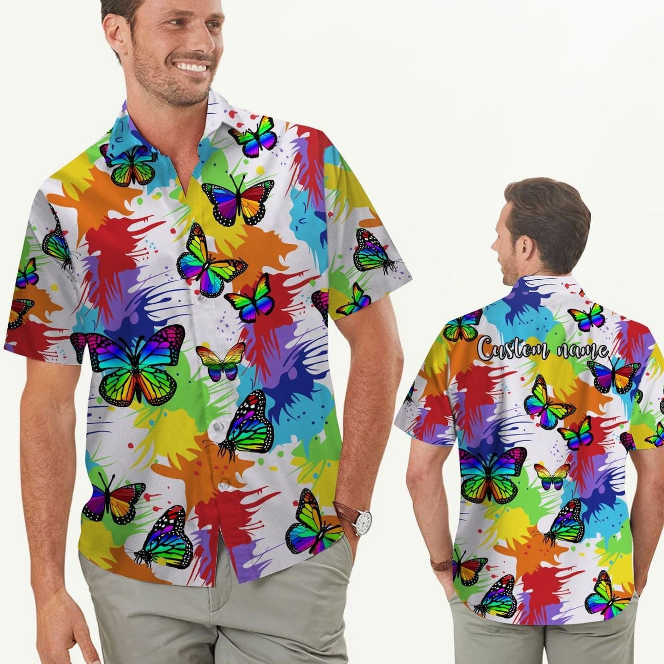 Custom Name Lgbt Pride Rainbow Butterfly Personalized Hawaii Aloha Shirts Vi Ha9841