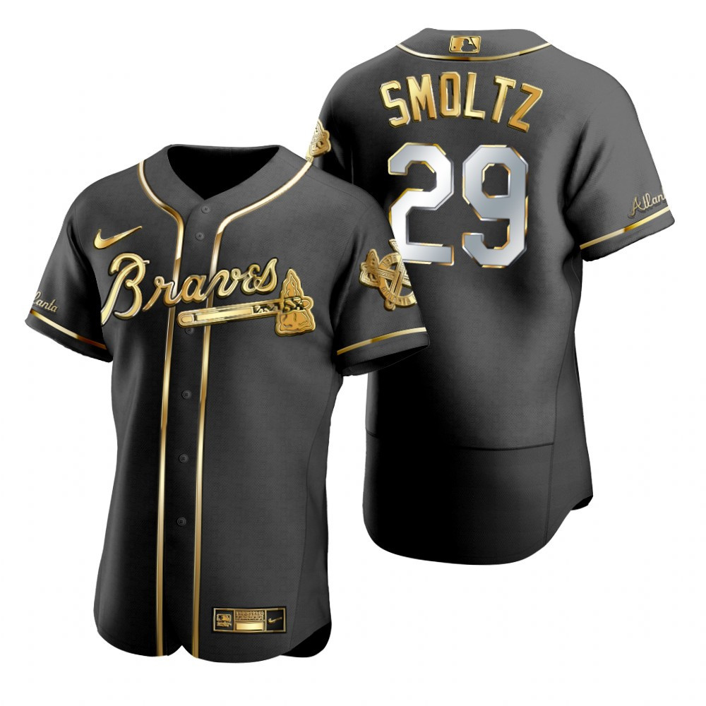 Atlanta Braves #29 John Smoltz MLB Golden Brandedition Black Jersey Gift For Braves Fans