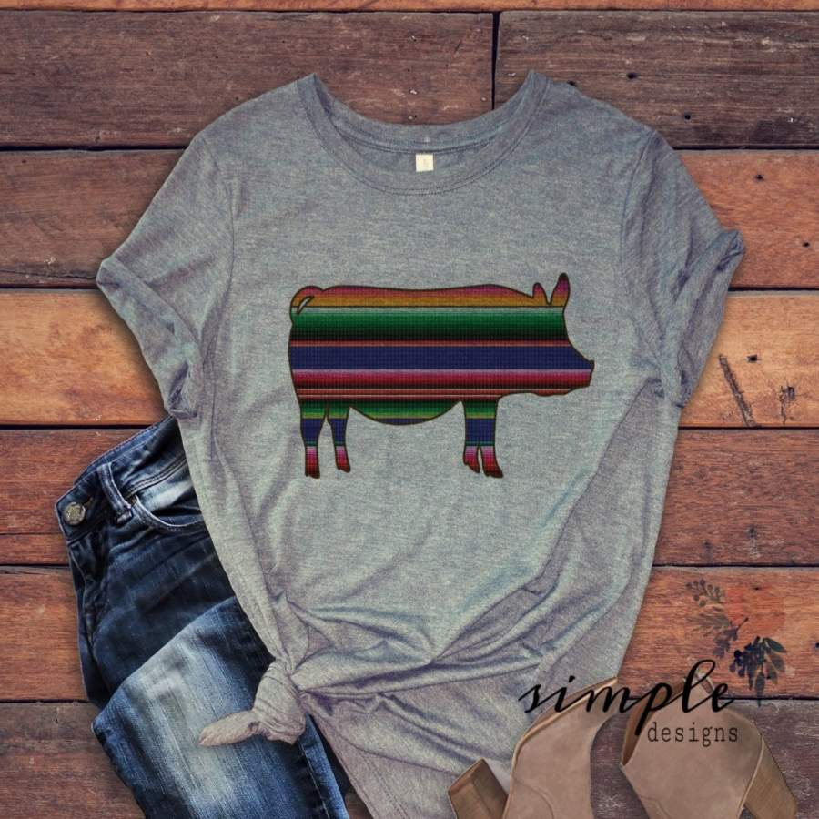 Pig T-shirt, Serape Pig Shirt, Farm Animals, Barnyard Buddies Tee