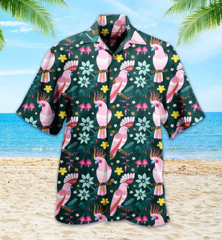 Exotic Parrots Pattern Tropical Flowers Leaves Green Hawaii Shirt Ha102962