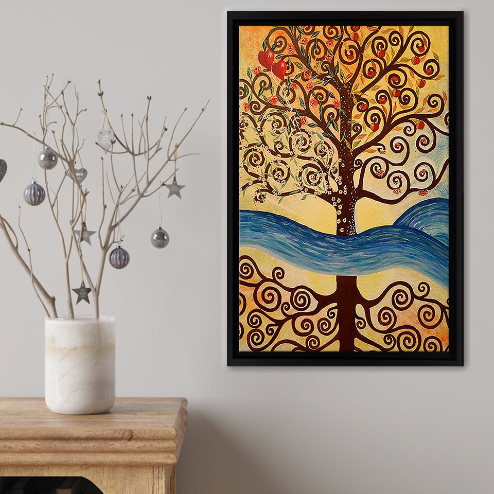 Tree Of Life With Hearts Framed Canvas Print – Canvas Painting, Canvas Art, Wall Art, Wall Decor
