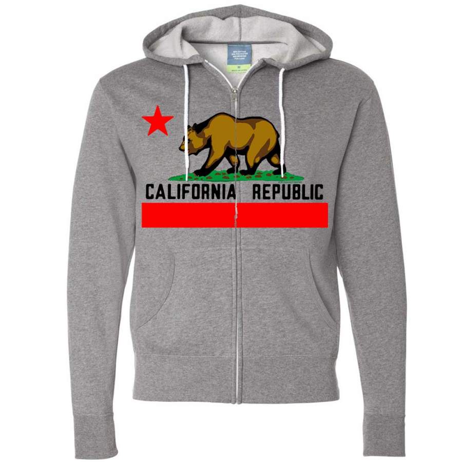 California Republic Borderless Bear Flag Black Text Zip-Up Hoodie ...