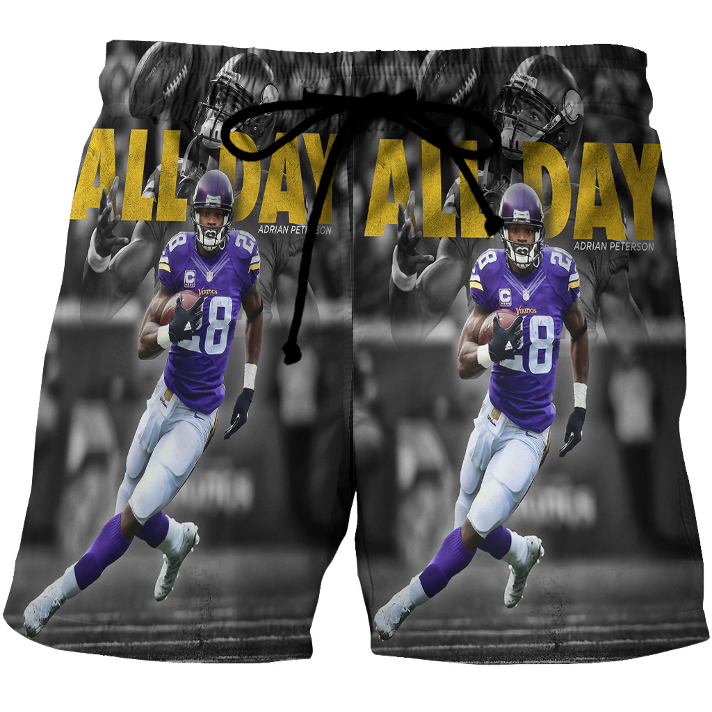 Minnesota Vikings Adrian Peterson 28 All Day 3D All Over Print Summer Beach Hawaiian Short