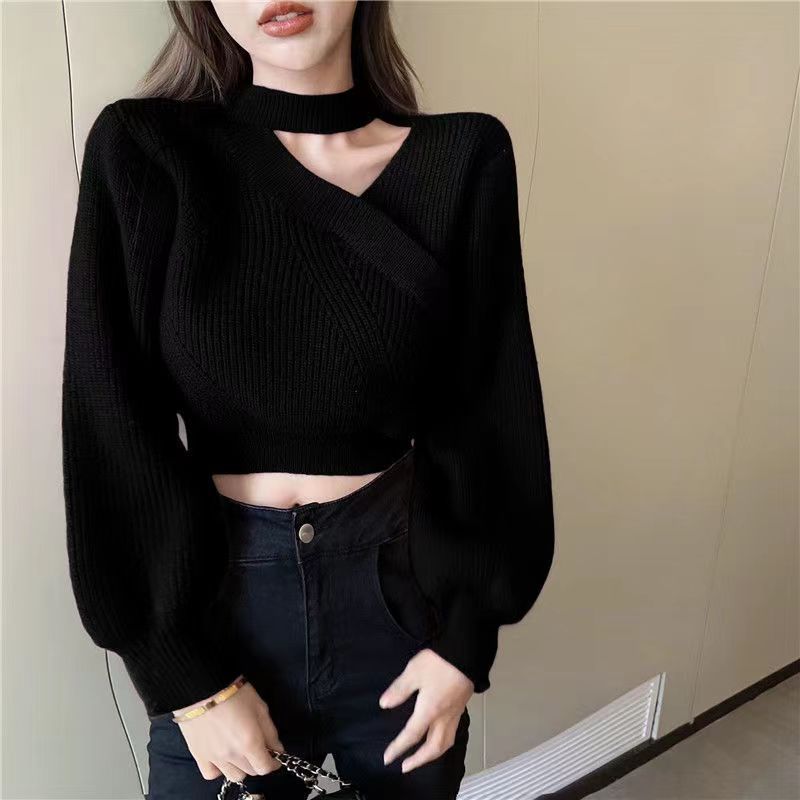 Autumn Winter New Arrival Pullover Women Solid Color Long Bubble Sleeve Hollow Out Sweaters Korean Fashion Kintwear alx