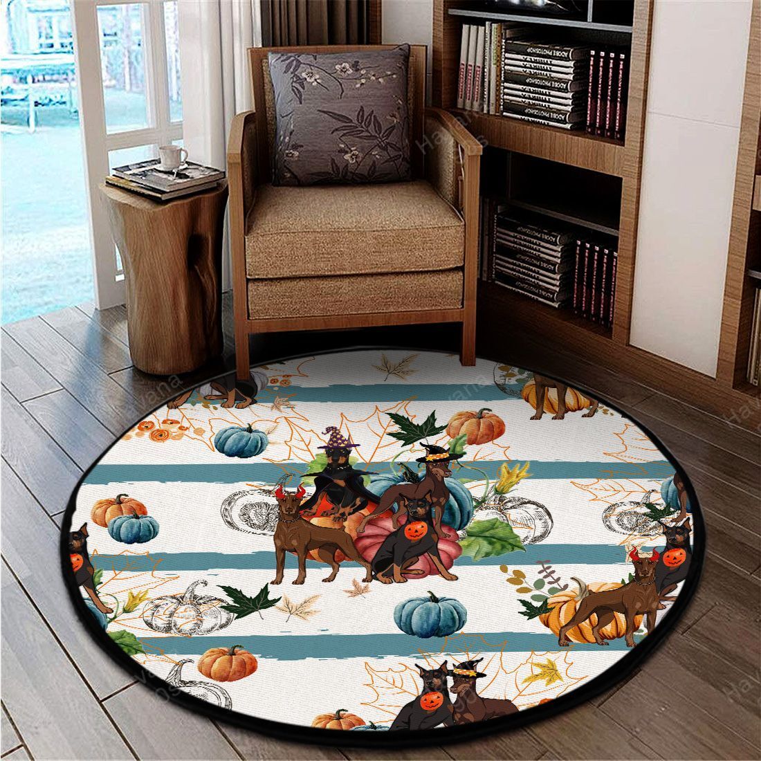 Doberman Rug Halloween Pumpkin Retro