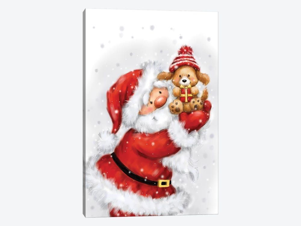 Santa with Puppy Canvas Poster 8″x12″ 12×18″ 18″x26″ 24″x36″ 30″x45″