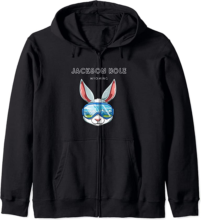 Jackson Hole Wyoming USA Ski and Snowboard Rabbit Zip Hoodie