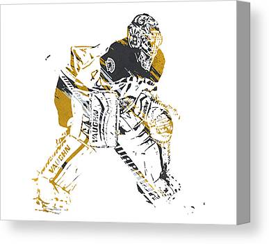 Tuukka Rask Boston Bruins Watercolor Strokes Pixel Art 1 Joe Hamilton Canvas Print