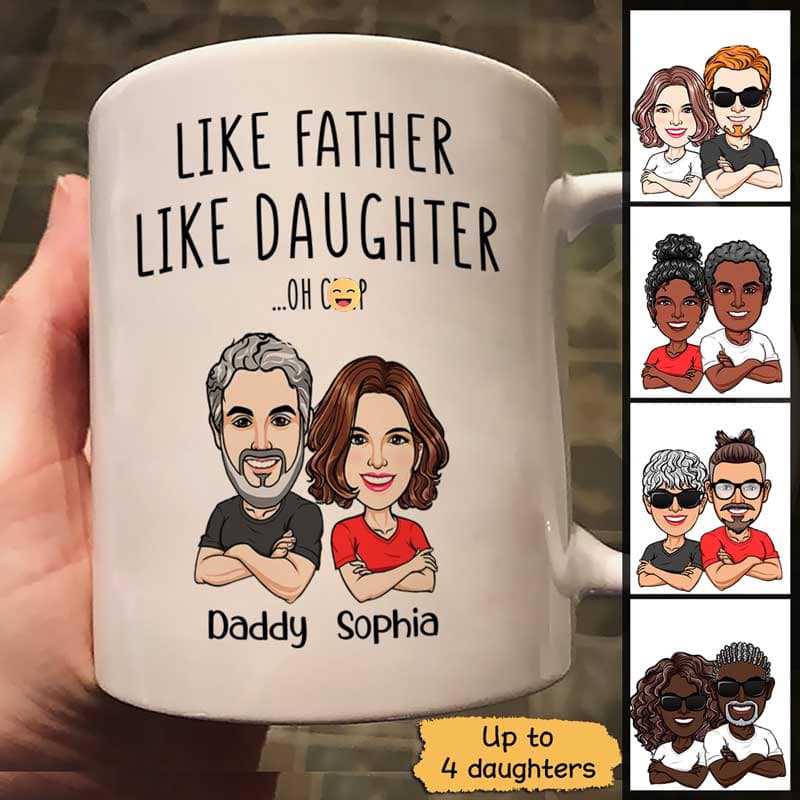 Caricature Style Like Father Like Daughter Personalized Mug