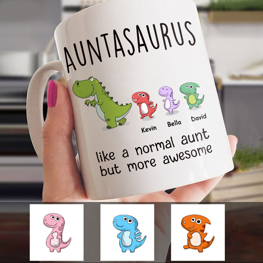 Personalized Auntie Mug, Womens Auntasaurus Mug Funny Kids Gift For Aunt Cute Graphic Dinosaur , Gift For Aunt, Auntie