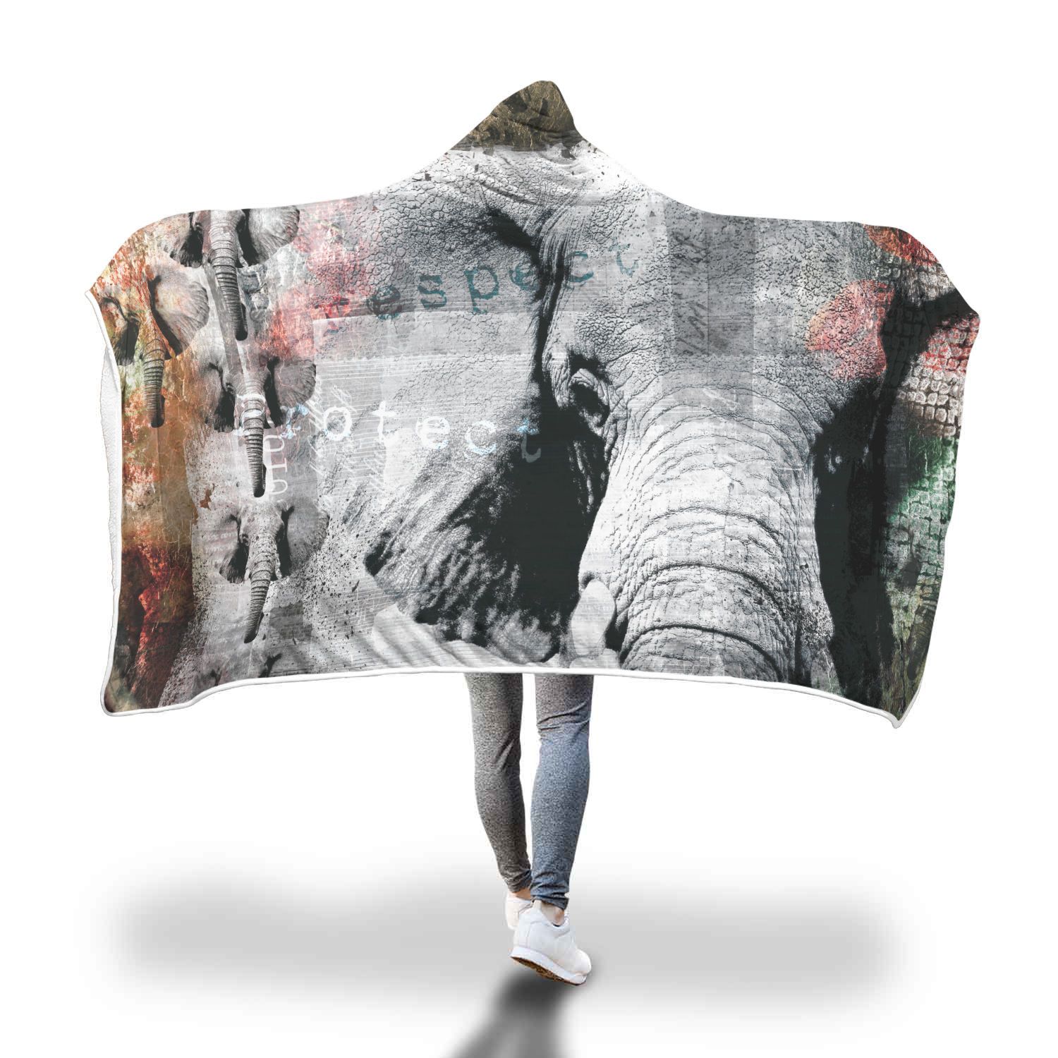 Respect, Protect Elephant Hooded Blanket