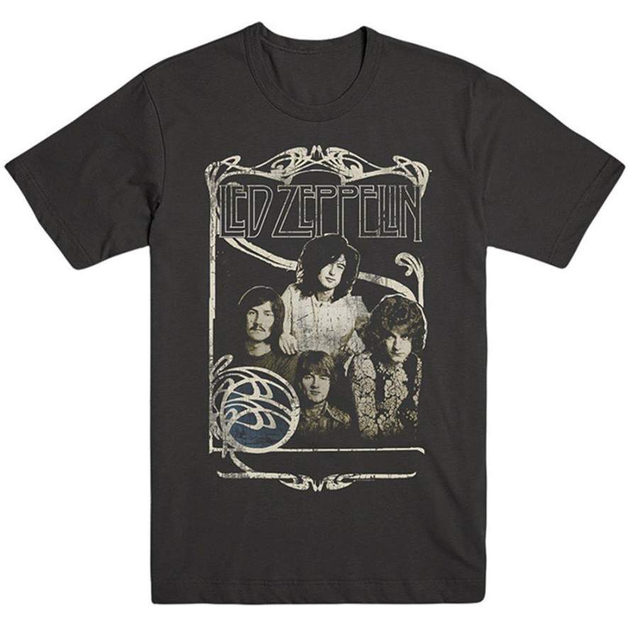 Araca Led Zeppelin Men’s 1969 Band Promo Photo Slim-Fit T-Shirt Charcoal