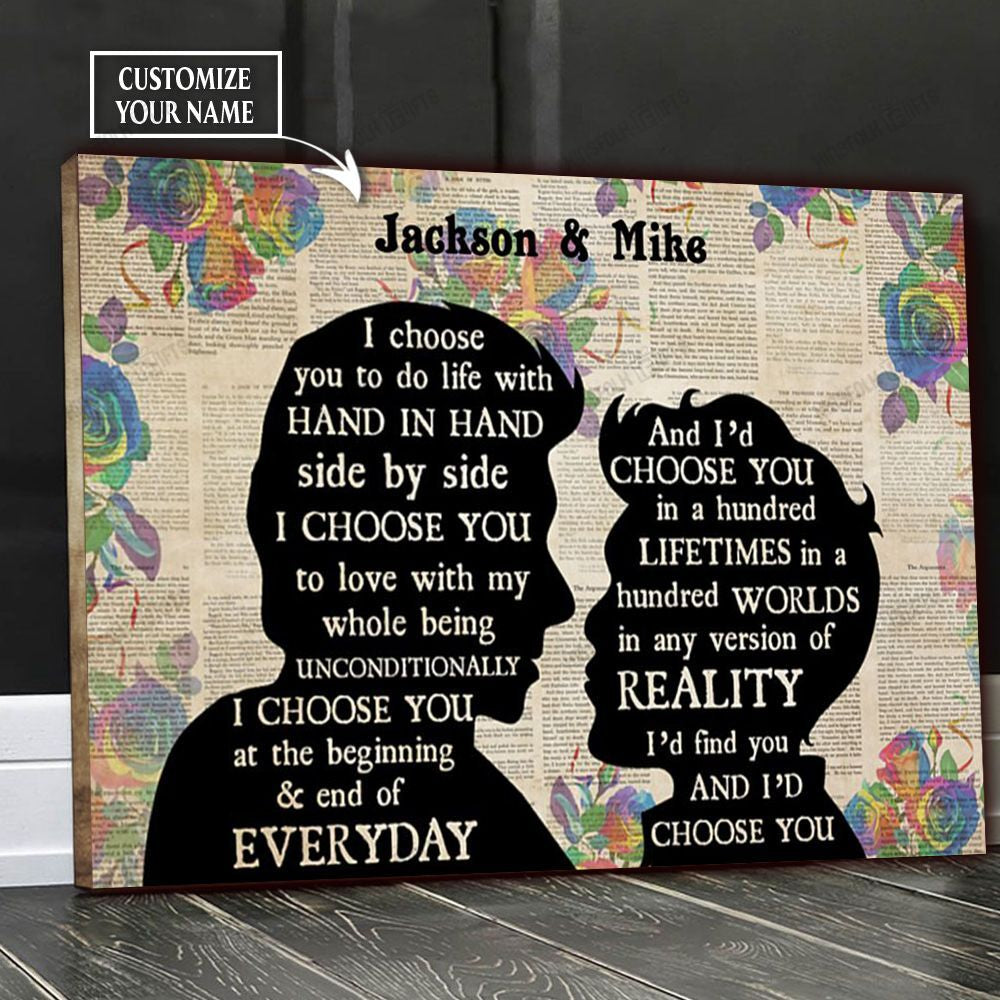 Gay Couple I Choose You Book Pages Personalized Canvas Poster Wall Art, Poster Print, Canvas Print Wall Decor