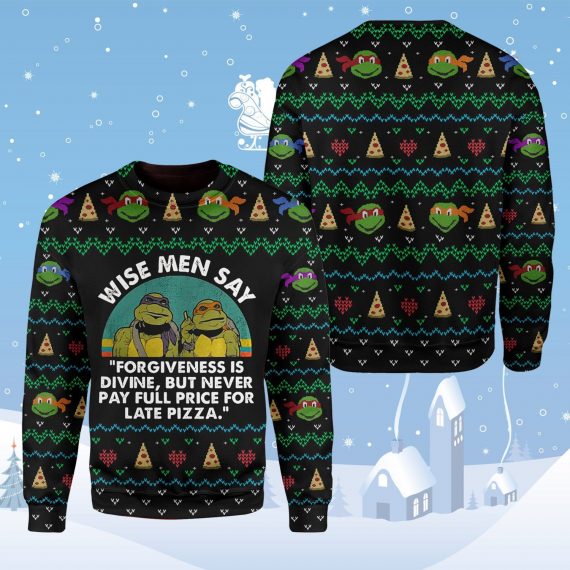 Tmnt Teenage Mutant Ninja Turtles Pizza Pattern Wise Men Ugly Christmas Sweater Hg