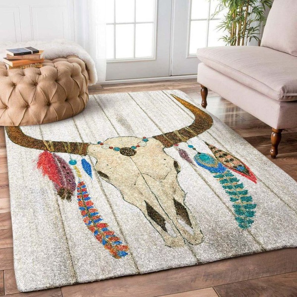 Native American Bull Skull 1 Area Rug Living Room Rug Home Decor Floor Decor Vh3 Hoodieshaven