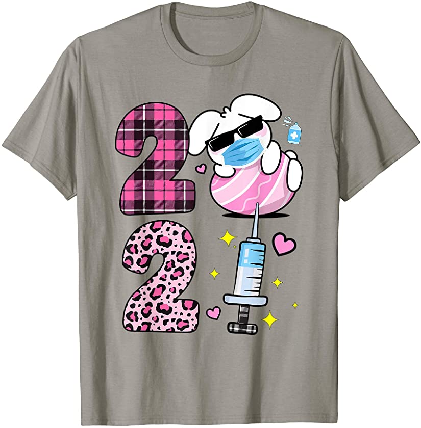 Nn 2021 Easter Leopard Pink Plaid Bunny Gift For Boys Girls T-Shirt