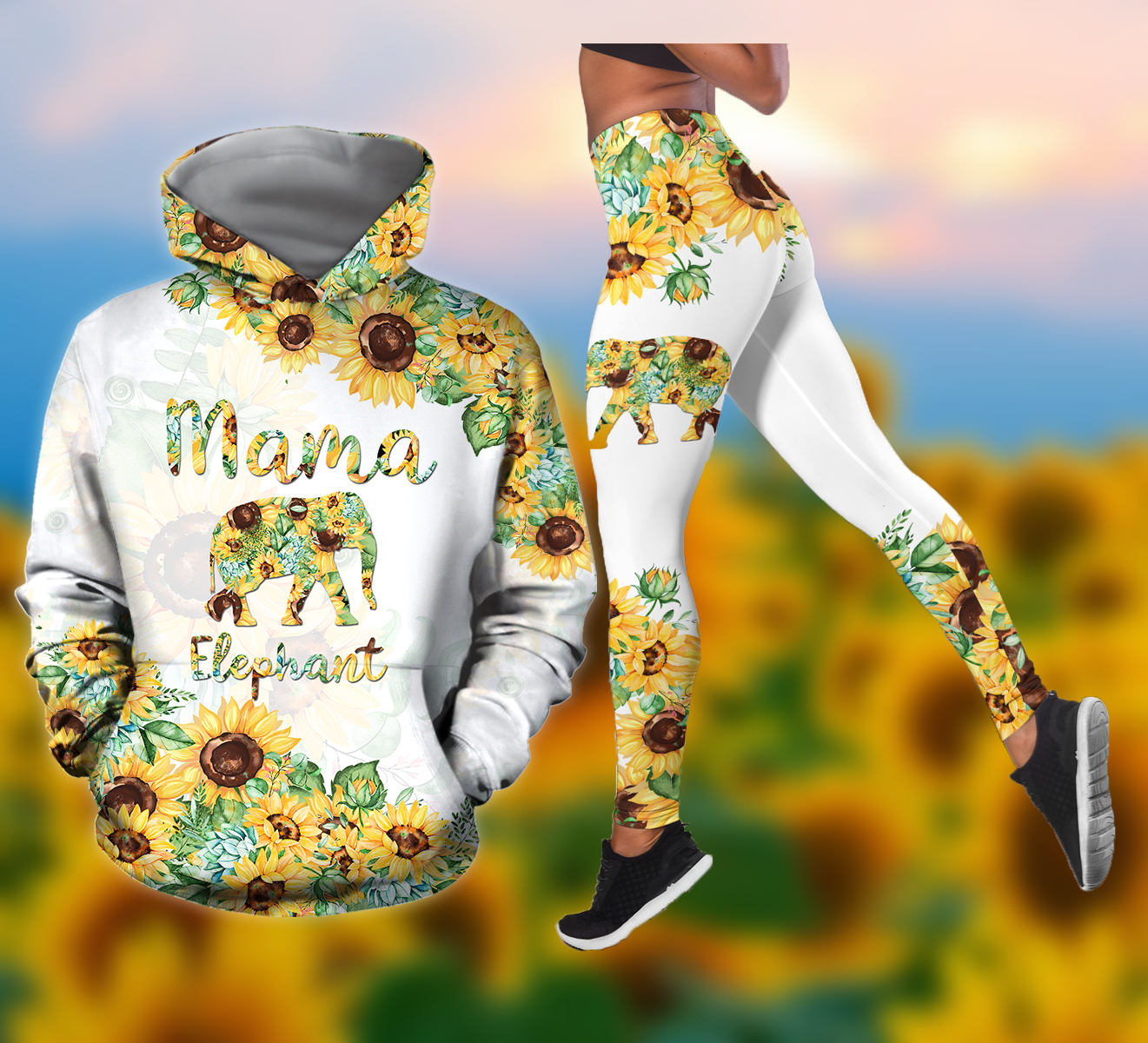 Mama Elephant Sunflower  3D Personalized All Over Printed Hoodie Set Tanktop Legging Set  Outfit